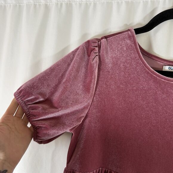 Old Navy Dress Girls XXL 18 Plus Velvet Pink Short Sleeve Round Neck Stretch - Picture 4 of 9